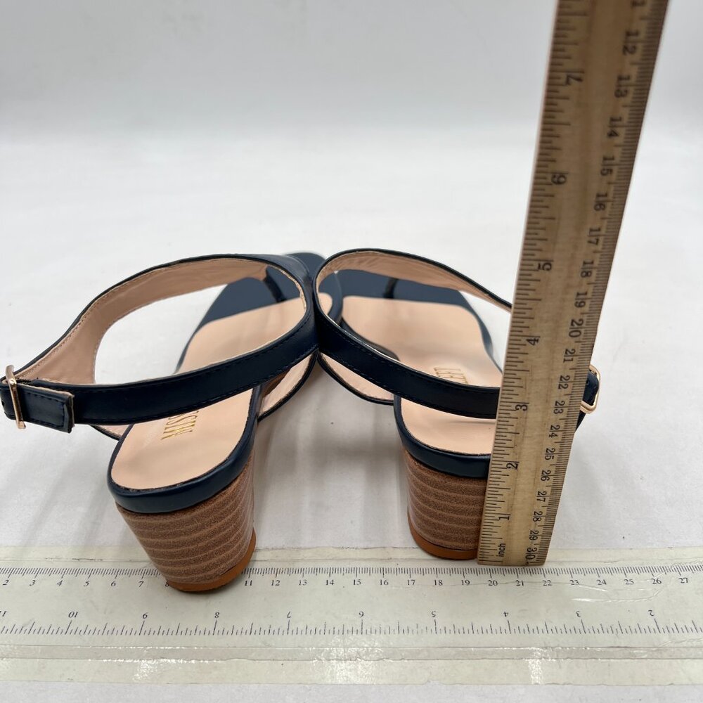 miss left Dark Blue Open Toe Low Heeled Flip Flops Thong Strap Buckles Sandals - Picture 5 of 8